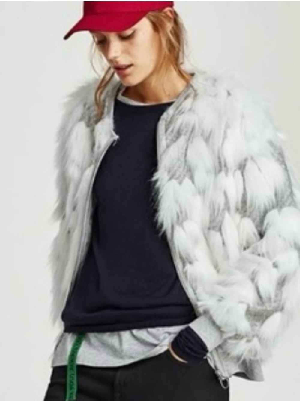 Zara Light Gray Faux Fur Bomber  sweater- Women size Small